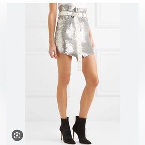 Zoey W. Silver Sequin High Waist Mini Skirt With Belt S